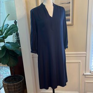 J. McLaughlin Blue Sheath Dress V-Neck 3/4 Sleeve